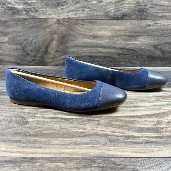 NIB Born 8M Batti Suede Mix Media Cap Toe Ballet Flats Navy - Picture 4 of 9